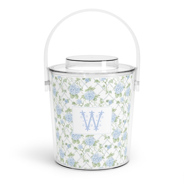 Blue Monogram Ice Bucket with Tongs, Personalized Ice Bucket, Monogram Gift, Preppy Summer Gift, Bridal Gift, Gift for Bridesmaid