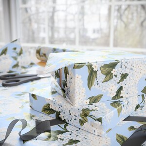 White Hydrangea Wrapping Paper Preppy Gift Wrap Vintage Wrapping Paper for Holidays Floral Gift Wrap Bachelorette Gift Wrap image 2