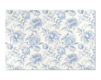 Blue Floral Area Rug, Vintage Style Grandmillenial Home Decor