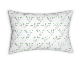 Grandmillenial Floral Lumbar Pillow Preppy Throw Pillow Blue and White Home Decor