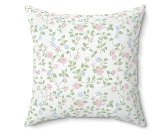 Floral Throw Pillow: Vintage Botanical Print, Pink & Blue