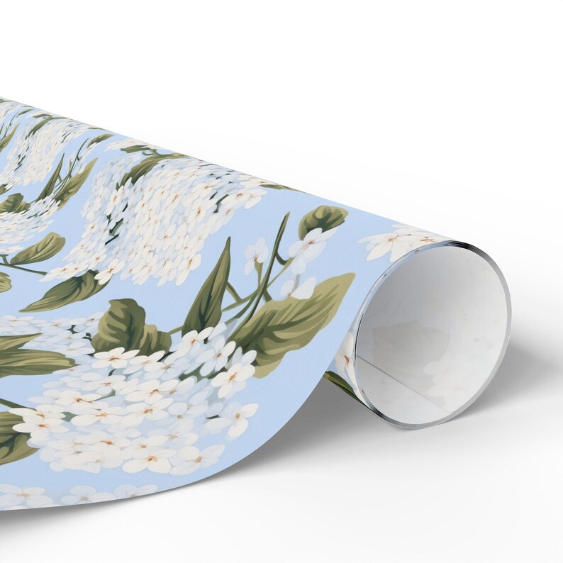 White Hydrangea Wrapping Paper Preppy Gift Wrap Vintage Wrapping Paper for Holidays Floral Gift Wrap Bachelorette Gift Wrap image 4