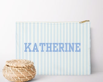 Personalized Striped Makeup Bag, Bridesmaid Gift, Zipper Pouch
