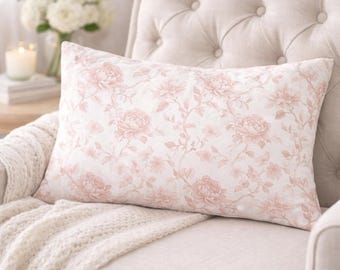 Vintage Rose Floral Lumbar Pillow | Blush Toile Pattern