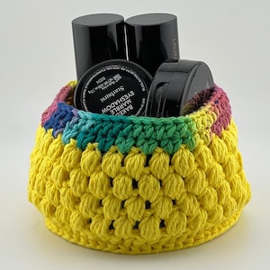 Handmade Crochet Cotton Basket: Bright Vanity Storage