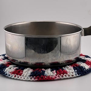 Handmade Crochet Cotton Trivet: Red White and Blue Hot Pad
