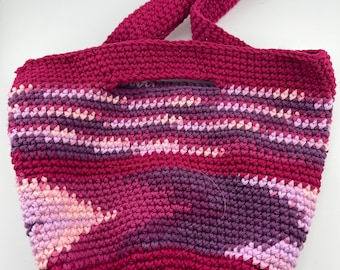 Small Reusable Crochet Shopping Bag, Market Bag, Cotton Tote, Zero Waste Living, Grocery, Beach Bag, Produce Bag, Gift Bag, Carry All , Pink