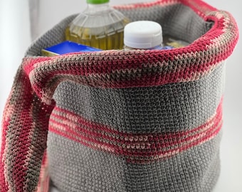 Large Reusable Crochet Shopping Bag, Market Bag, Cotton Tote, Zero Waste Living, Grocery Bag, Beach Bag, Produce Bag, Carry All, Gray