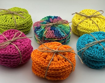 Set of 6 Crochet Spa Face Scrubbies, 100% Cotton Facial Scrubber, Crochet Makeup Remover Pads, Eco Friendly, Washable Rounds, Bright Colors