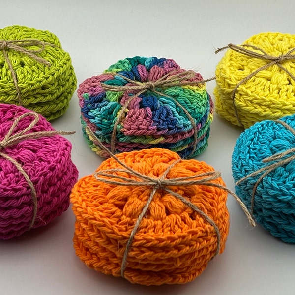 Set of 6 Crochet Spa Face Scrubbies, 100% Cotton Facial Scrubber, Crochet Makeup Remover Pads, Eco Friendly, Washable Rounds, Bright Colors