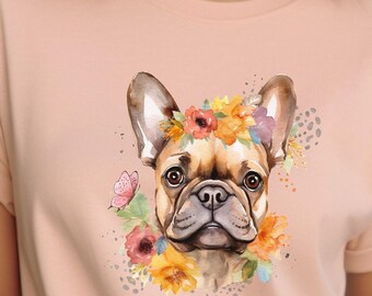 French Bulldog Floral T-Shirt for Dog Lover, Frenchie Owner, Animal Lover - Cute Gift Tee in 5 Colors, Animal Rescue