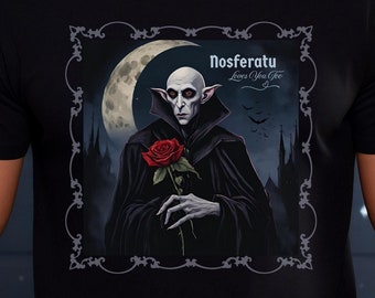 Gothic Valentinstag T-Shirt, Vampir Liebhaber Horror Shirt, Nosferatu Goth Art T-Shirt, Scary Movie Buff Halloween Top, Teen Unisex Jersey