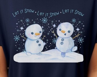 Snow Lover&#39;s Unisex T-shirt, Snowmen Dancing in Watercolor Style - Winter Weather Fans, Skiers, Teachers - Snow Day Enthusiast Gift, Cozy