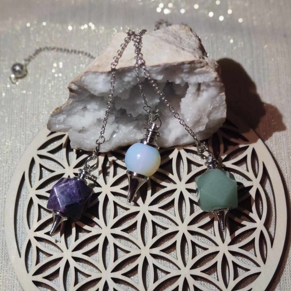 Pendule pour la divination et la radiesthésie | Witch | Reiki | Pierre précieuse | Améthyste | Aventurine | Opale blanche