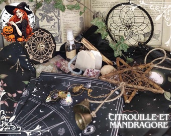 Kit de décoration et méditation witchy | Wicca | Witch | Sorcière | Magie | Sorcellerie | Autel | Tapis | Box | Lune | Géode | Encens