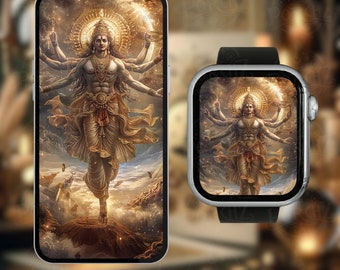 Mächtige Vishnu Gott Goldene Tapete,iPhone & Apple Watch Hintergründe,Hindu Gottheit,Hindu Gottheit,Hindu Mythologie,Indien Kunst,Sofortiger Download