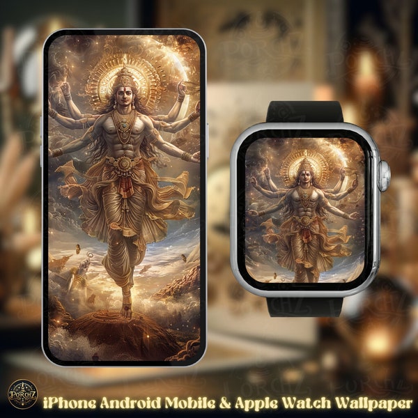 Powerful Vishnu God Golden Wallpaper,iPhone & Apple Watch Backgrounds,Hindu God Art,Hindu Deity, Hindu Mythology,India Art,Instant Download