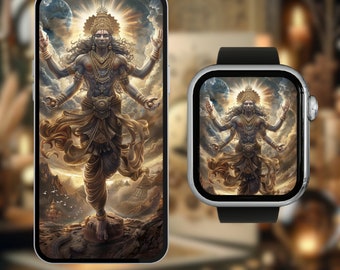 Gouden kosmische Vishnu behang, iPhone & Apple Watch achtergronden, hindoeïstische God kunst, hindoeïstische godheid, hindoeïstische mythologie, India kunst, Instant Download