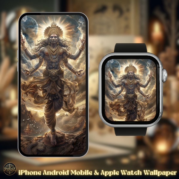 Golden Cosmic Vishnu Wallpaper,iPhone & Apple Watch Backgrounds,Hindu God Art,Hindu Deity, Hindu Mythology,India Art,Instant Download