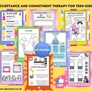 ACT - Acceptance and Commitment Therapy for Teen Girls, Teen Therapy Bundle, Mental Health Worksheets