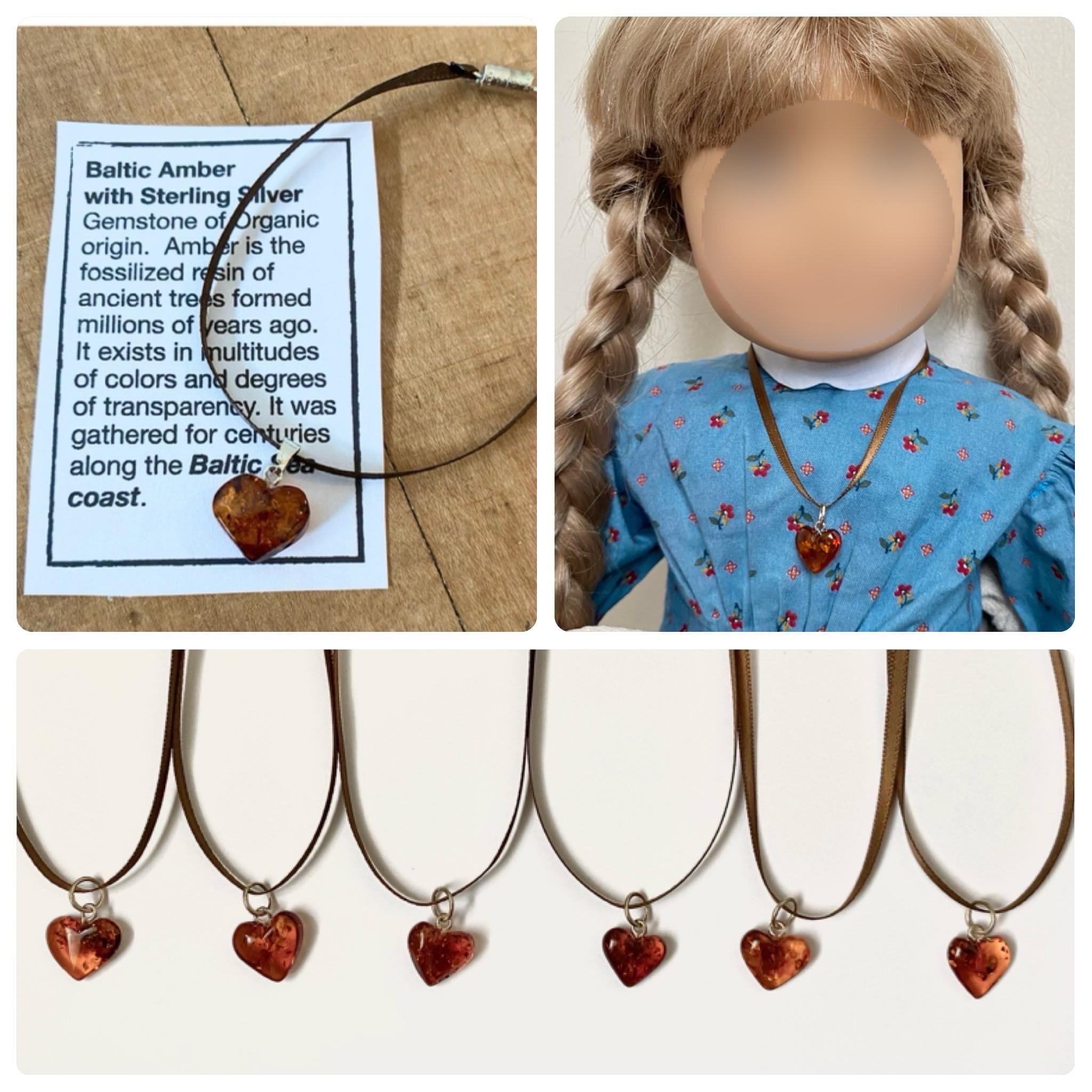 18” Doll REAL AMBER Heart Necklace with Ribbon Replica