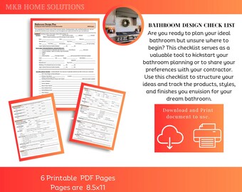 May include: A printable checklist for planning a bathroom remodel. The checklist is titled "Bathroom Design Check List" and includes a list of questions to help you plan your dream bathroom. The checklist is available for download and print. The image also shows a sample of the checklist, which is a form with several sections and questions.