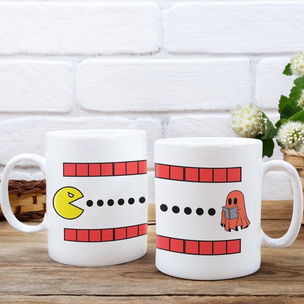 Retro 1980s Packman Mug, 11oz Graphic Design Coffee Mug, Packman Ghost mug, Gift For Him, Gift From Her, Gift From Friend, Workspace Gift