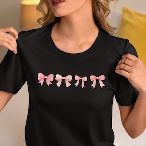 Vintage pink Coquette T-Shirt, Soft style Crewneck, Dainty pink bow top, Coquette aesthetic clothing for women, Cute pink bow Tee for girls