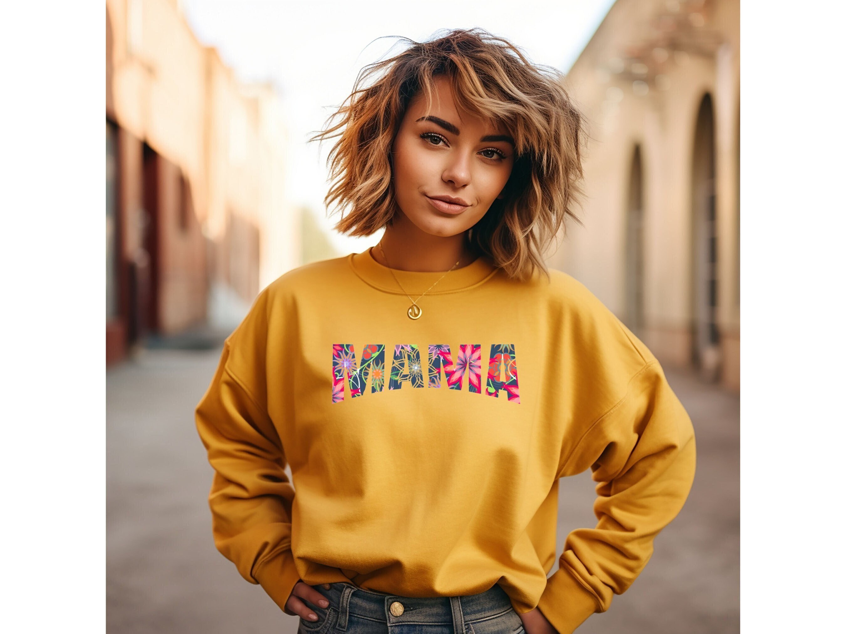 Floral Mama Crewneck Sweatshirt, Cozy mom pullover sweater, Mother's Day gift, Cute mama print aesthetics, Preppy fleece gift for new mom