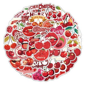 Cherry Fruit Food Sticker Pack Children Kid Decorative Decals Cute Waterproof Cartoon Seed Lips Vintage