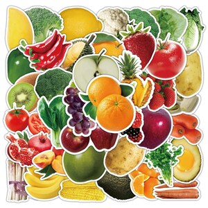 Confezione di adesivi per frutta e verdura, adesivi decorativi per bambini, carini, impermeabili, arancioni, mele, banane, kiwi, pomodori