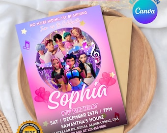 Invitación de cumpleaños de cazadores de demonios de KPOP, artículos de fiesta editables en Canva (descarga instantánea)