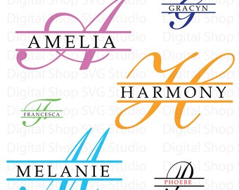 Paquete de archivos SVG con monograma dividido, fuente inicial Regal (archivos digitales)