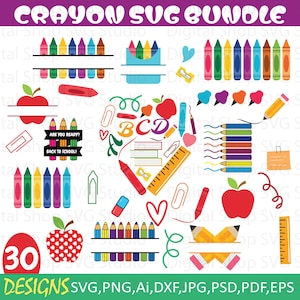 30+ Crayon Split Monogram Svg Bundle, Crayon svg, teacher monogram svg,School svg,Apple Name Frame svg, Cricut and Silhouette,Apple Monogram