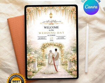 Digital Islamic Wedding Invitation Template,Animated Wedding Invitation,Editable Nikkah Invite, Elegant Groom Canva Template, Wedding E-Card