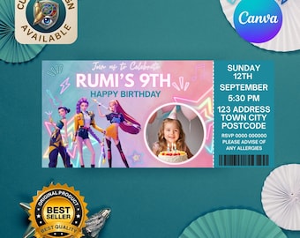 Invitación para concierto de K-Pop, pase editable para fiesta de cumpleaños (descarga digital)