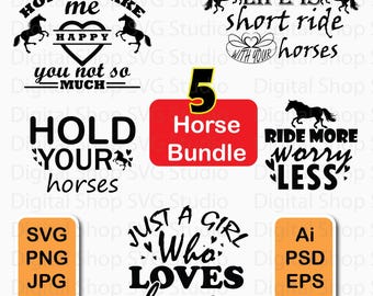 Paquete SVG de caballo: silueta, corazón y citas (archivos digitales)