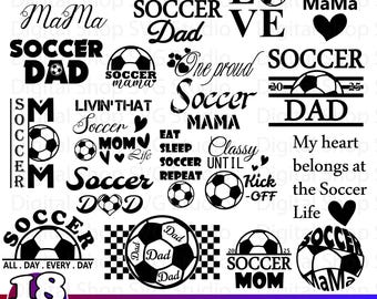 Paquete SVG de familia futbolista, clipart de papá y mamá (archivos digitales)