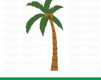 May include: A vector illustration of a palm tree with green fronds, a brown trunk, and coconuts. The image includes the text "SVG+PNG+PSD+Ai+DXF+PDF+JPG+EPS" in a green banner at the bottom.