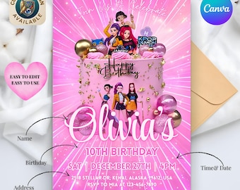 Invitación de cumpleaños personalizada, invitación imprimible para fiesta de cumpleaños, plantilla editable de Canva, invitación personalizada con nombre y edad, descarga digital.