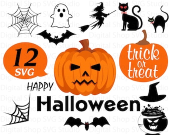 Paquete SVG de Halloween: bruja, fantasma y calabaza (descarga digital)
