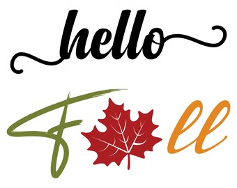 Hello Fall SVG, Autumn Leaves, Cricut Silhouette Cut Files (Digital Download)