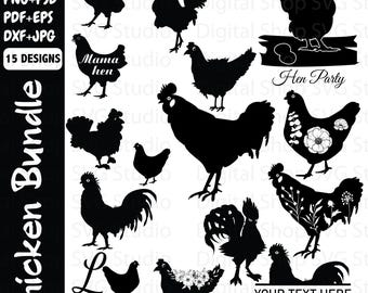 Paquete de imágenes SVG de gallinas florales, gallo, decoración de granja (descarga digital)