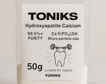 Polvo de hidroxiapatita de calcio / 99,5 % de pureza / Ca₃(PO₃)₃OH / Vegano / Tamaño de micropartícula: 50 g, de TONIKS