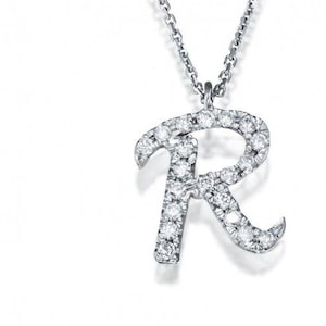 14k Gold Diamant Initial Halskette, Diamant Halskette Schreibschrift, Pave Diamant Halskette, personalisierter Diamant Schmuck, individuelles Geburtstagsgeschenk