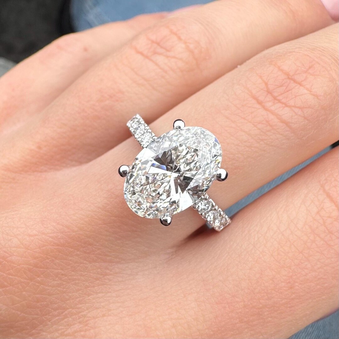 3 Carat Oval Cut Lab Grown Diamond Solitaire Ring, 14k Gold 3 Ct Oval