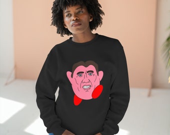 Kirby Nick Cage Unisex Crewneck Sweatshirt Kirbolas Cage Sweater Nicolas Cage as Kirby Nick Cage Sweatshirt Funny Nick Cage Meme