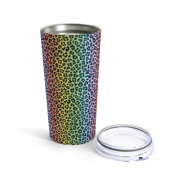 Leopard Rainbow Tumbler Colorful Leopard Print Rainbow Double Wall Insulated Tumbler 20oz Multicolored Leopard Print Tumbler