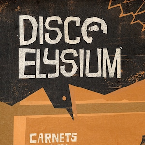 Op de afbeelding: Een retro-poster voor een videogame genaamd "Disco Elysium: Carnets d'un Policier", aangepast van de notities van Kim Kitsuragi. De poster is gedrukt door The Art of Toasty Ghostey.