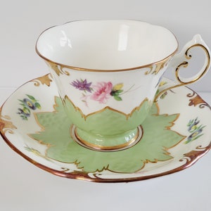 PARAGON Vintage Green Teacup and Saucer with Matching Star Pattern